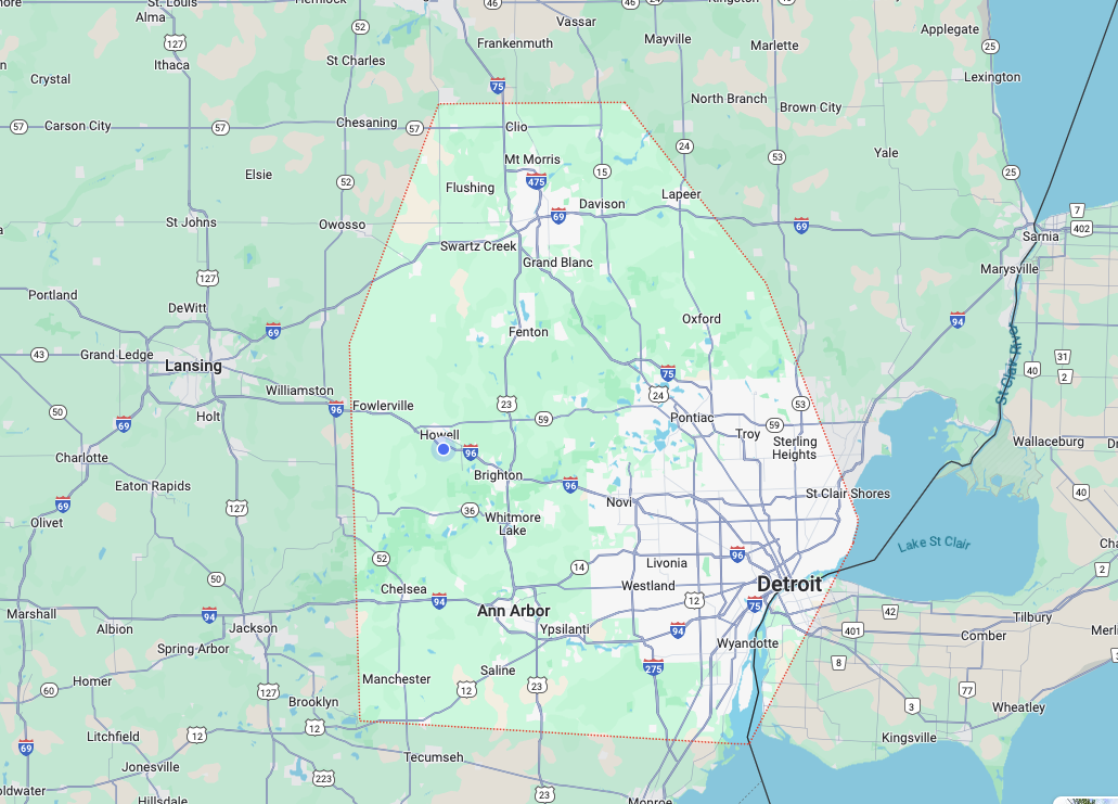 southeastern Michigan map showing where a notary does work for estate planning documents